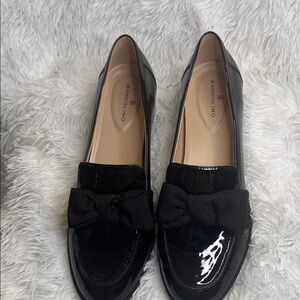 Bandolino Glossy Black Loafers with Bow